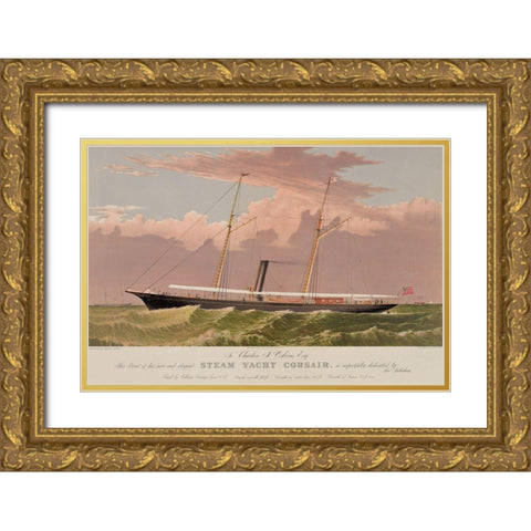 Steam yacht Corsair, 1881 Gold Ornate Wood Framed Art Print with Double Matting by Unknown