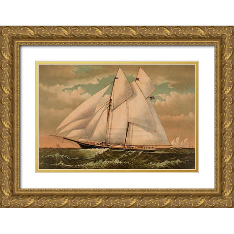 Yacht Norseman of New York, 1882 Gold Ornate Wood Framed Art Print with Double Matting by Unknown