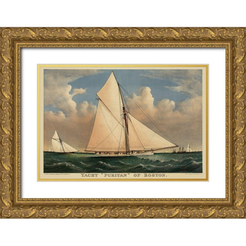 Yacht Puritan of Boston, 1885 Gold Ornate Wood Framed Art Print with Double Matting by Unknown