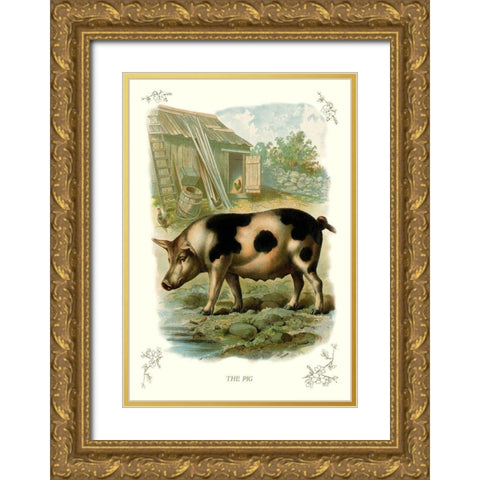 The Pig, 1900 Gold Ornate Wood Framed Art Print with Double Matting by Unknown