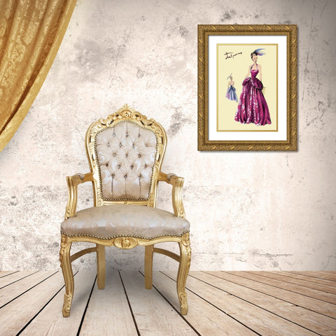 Magenta Evening Gown, 1947 Gold Ornate Wood Framed Art Print with Double Matting by Unknown