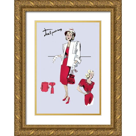 Casualwear with Hat and Jacket, 1947 Gold Ornate Wood Framed Art Print with Double Matting by Unknown