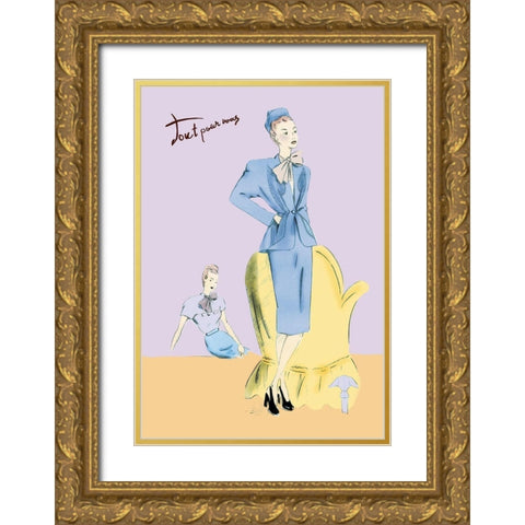 Daytime Suit in Blue, 1947 Gold Ornate Wood Framed Art Print with Double Matting by Unknown
