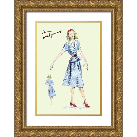 Daytime Dress in Plaid, 1947 Gold Ornate Wood Framed Art Print with Double Matting by Unknown