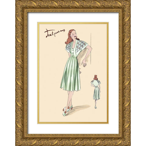 Pleated Summer Dress, 1947 Gold Ornate Wood Framed Art Print with Double Matting by Unknown