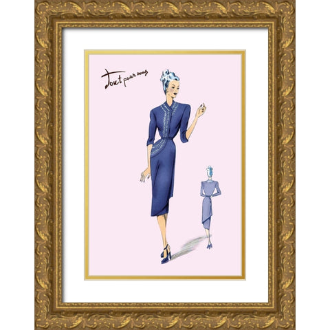 Stylish Blue for Evening, 1947 Gold Ornate Wood Framed Art Print with Double Matting by Unknown