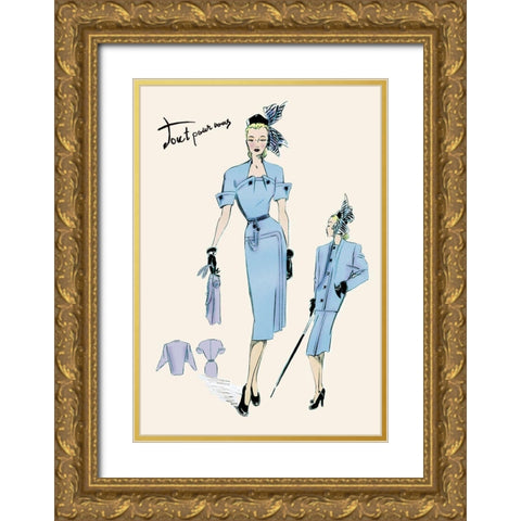 Light Blue Suit with Buttons, 1947 Gold Ornate Wood Framed Art Print with Double Matting by Unknown