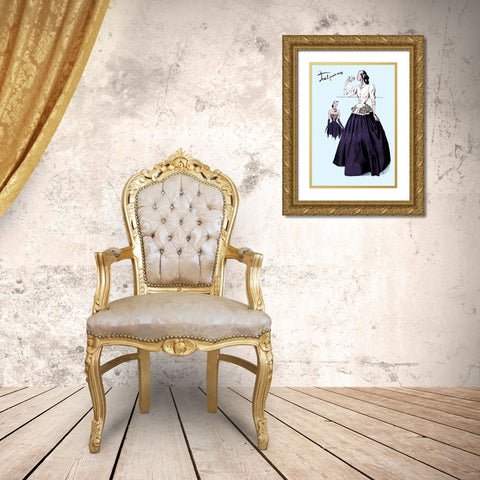 Ball Gown with Embroidery and Jacket, 1947 Gold Ornate Wood Framed Art Print with Double Matting by Unknown