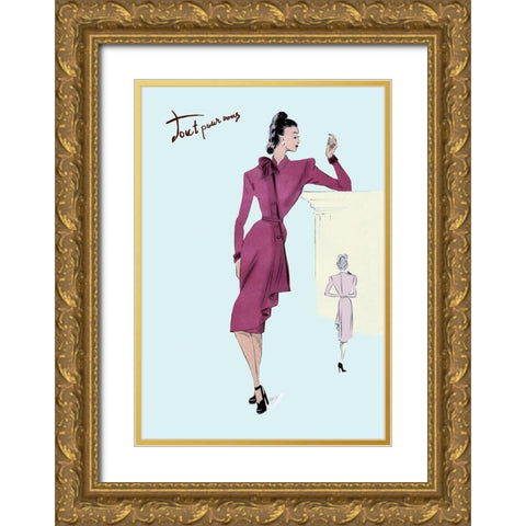 Flap Over Button Dress, 1947 Gold Ornate Wood Framed Art Print with Double Matting by Unknown