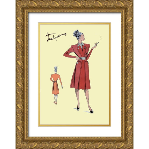 Jacket Dress, 1947 Gold Ornate Wood Framed Art Print with Double Matting by Unknown