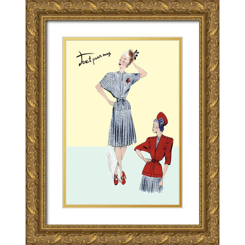 Pleated Sailor Dress with Jacket, 1947 Gold Ornate Wood Framed Art Print with Double Matting by Unknown