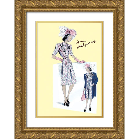 Paisley Dress with Hat, Gloves and Jacket, 1947 Gold Ornate Wood Framed Art Print with Double Matting by Unknown