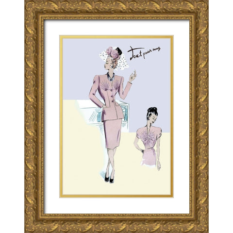 Dressy Evening Suit with Hat and Veil, 1947 Gold Ornate Wood Framed Art Print with Double Matting by Unknown