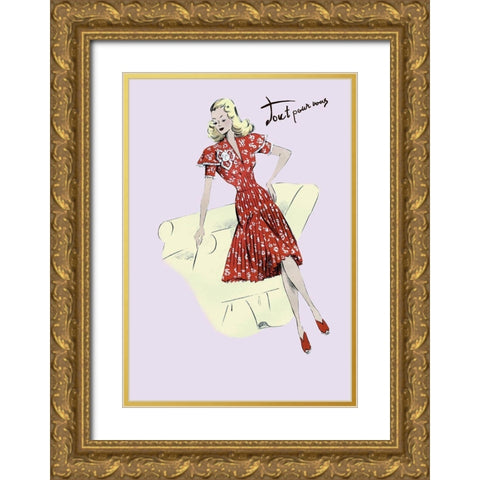 Polka-Dot Spring Dress, 1947 Gold Ornate Wood Framed Art Print with Double Matting by Unknown