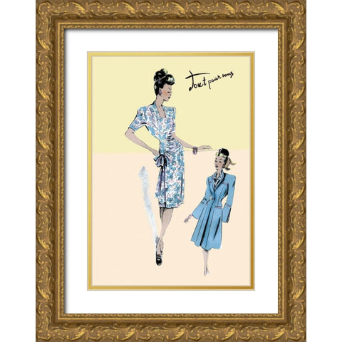 Flower Dress with Jacket, 1947 Gold Ornate Wood Framed Art Print with Double Matting by Unknown