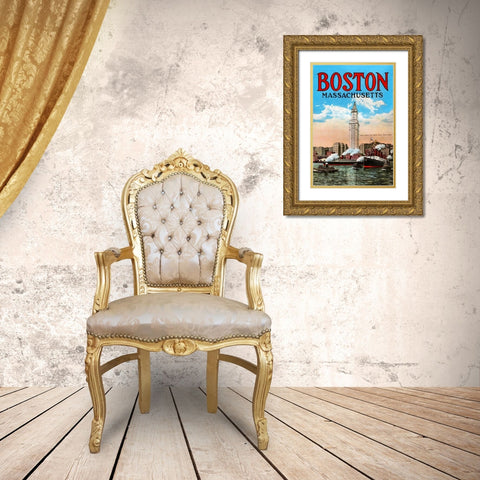 Boston Massachusetts Gold Ornate Wood Framed Art Print with Double Matting by Unknown