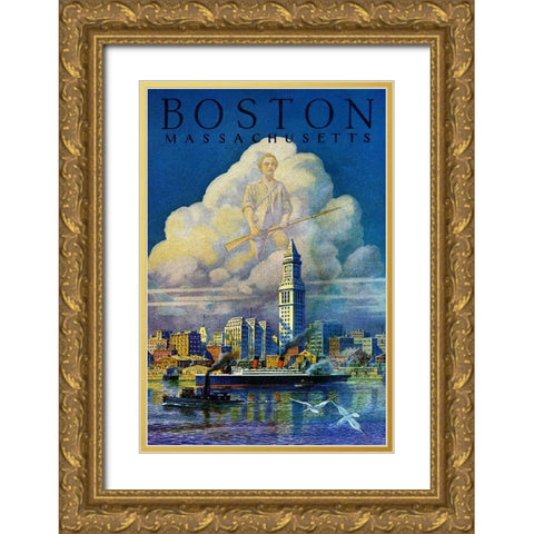 Boston Gold Ornate Wood Framed Art Print with Double Matting by Unknown