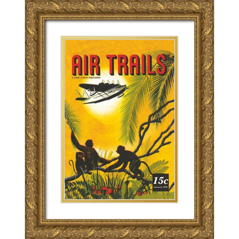 Seaplane Over the Tropics Gold Ornate Wood Framed Art Print with Double Matting by Unknown