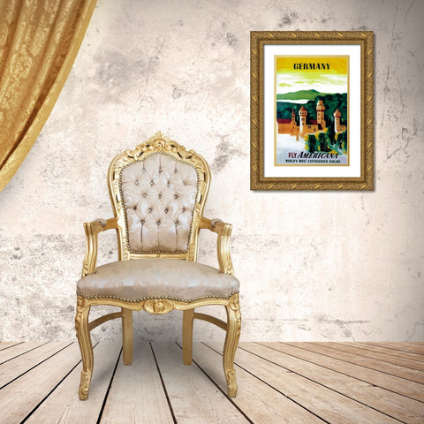 German Castle Gold Ornate Wood Framed Art Print with Double Matting by Unknown
