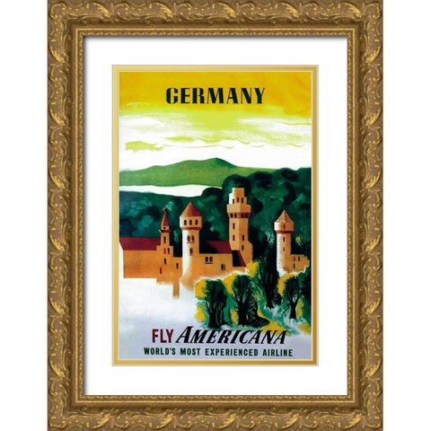German Castle Gold Ornate Wood Framed Art Print with Double Matting by Unknown