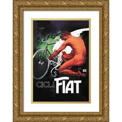 Cicli Fiat (Fiat Cycles) Gold Ornate Wood Framed Art Print with Double Matting by Unknown