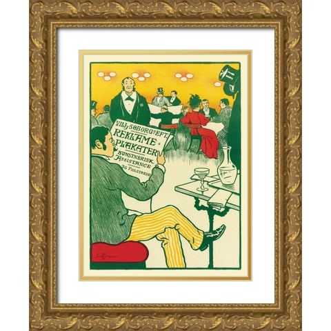 Man Relaxing and Reading the Paper Gold Ornate Wood Framed Art Print with Double Matting by Unknown