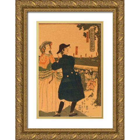The grounds of Myojin shrine in Kanda (Kanda Myojin shanai), 1861 Gold Ornate Wood Framed Art Print with Double Matting by Utagawa, Sadahide