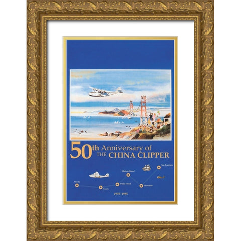 50th Anniversary of the China Clipper Gold Ornate Wood Framed Art Print with Double Matting by Unknown