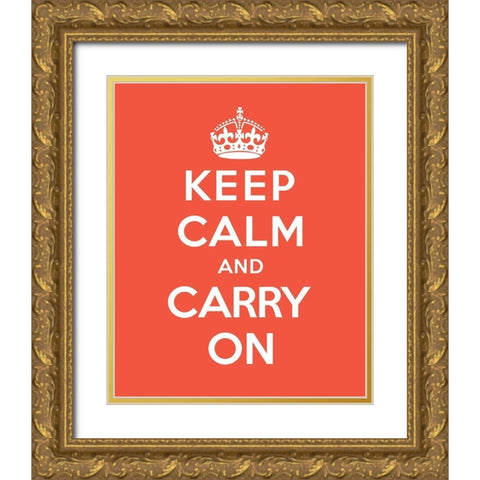 Keep Calm and Carry On - Tangerine Gold Ornate Wood Framed Art Print with Double Matting by The British Ministry of Information