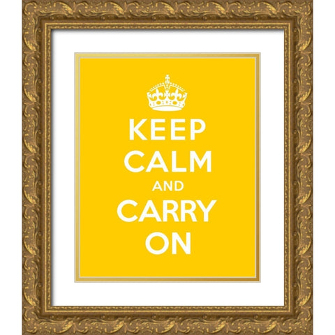 Keep Calm and Carry On - Yellow Gold Ornate Wood Framed Art Print with Double Matting by The British Ministry of Information