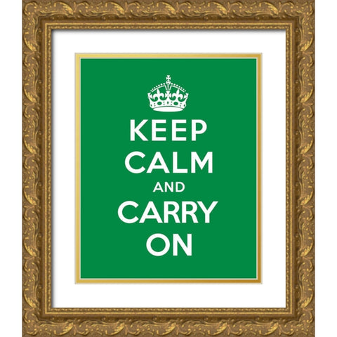 Keep Calm and Carry On - Green Gold Ornate Wood Framed Art Print with Double Matting by The British Ministry of Information
