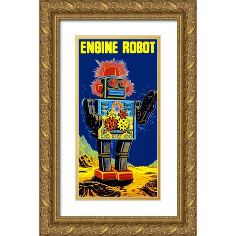 Engine Robot Gold Ornate Wood Framed Art Print with Double Matting by Retrobot