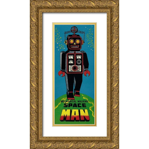 Mechanical Walking Spaceman Gold Ornate Wood Framed Art Print with Double Matting by Retrobot