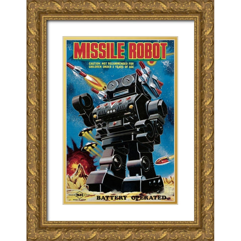 Missile Robot Gold Ornate Wood Framed Art Print with Double Matting by Retrobot