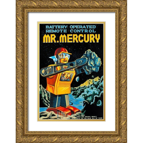 Battery Operated Remote Control Mr. Mercury Gold Ornate Wood Framed Art Print with Double Matting by Retrobot