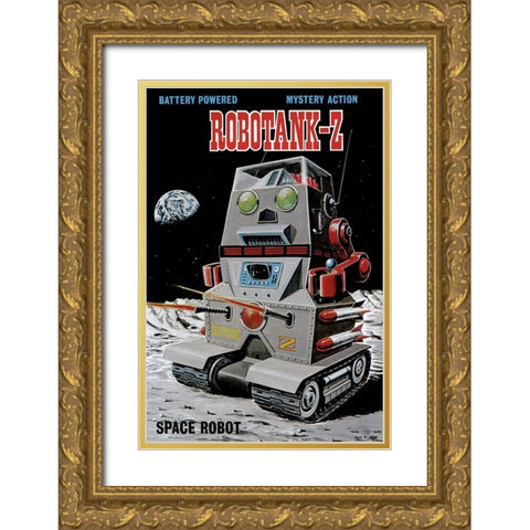 Robotank-Z Space Robot Gold Ornate Wood Framed Art Print with Double Matting by Retrobot