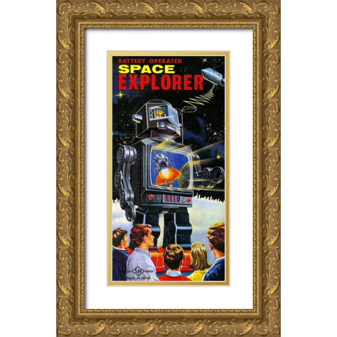 Battery Operated Space Explorer Gold Ornate Wood Framed Art Print with Double Matting by Retrobot