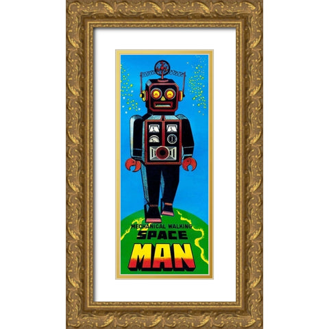 Mechanical Walking Space Man Gold Ornate Wood Framed Art Print with Double Matting by Retrobot