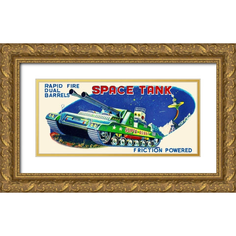 Rapid Fire Dual Barrell Space Tank Gold Ornate Wood Framed Art Print with Double Matting by Retrobot