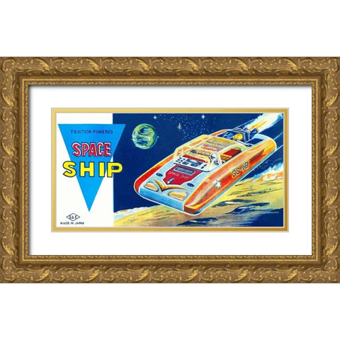 Friction Powered Space Ship SS-18 Gold Ornate Wood Framed Art Print with Double Matting by Retrobot