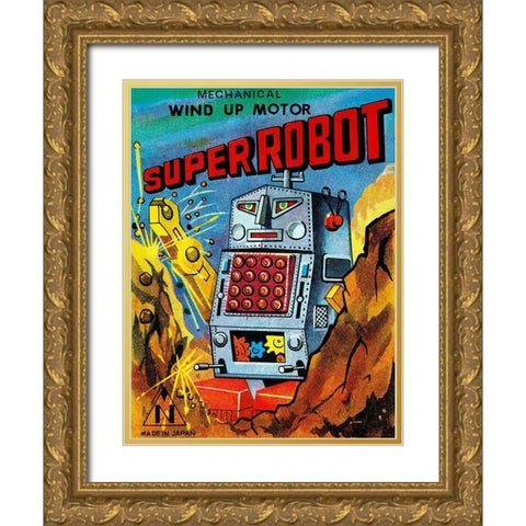 Super Robot Gold Ornate Wood Framed Art Print with Double Matting by Retrobot