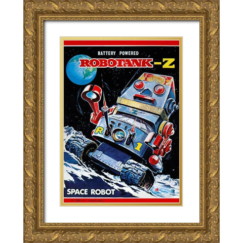 Robotank-Z Space Robot Gold Ornate Wood Framed Art Print with Double Matting by Retrobot