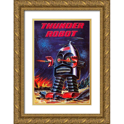 Thunder Robot Gold Ornate Wood Framed Art Print with Double Matting by Retrobot