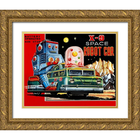 X-9 Space Robot Car Gold Ornate Wood Framed Art Print with Double Matting by Retrobot