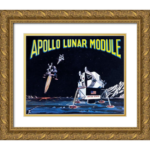 Apollo Lunar Module Gold Ornate Wood Framed Art Print with Double Matting by Retrobot
