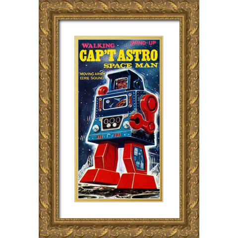 Capt Astro Space Man Gold Ornate Wood Framed Art Print with Double Matting by Retrobot