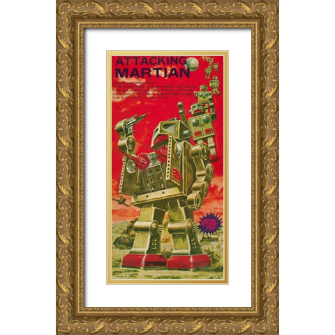 Attacking Martian Gold Ornate Wood Framed Art Print with Double Matting by Retrobot