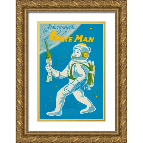Mechanical Space Man Gold Ornate Wood Framed Art Print with Double Matting by Retrobot