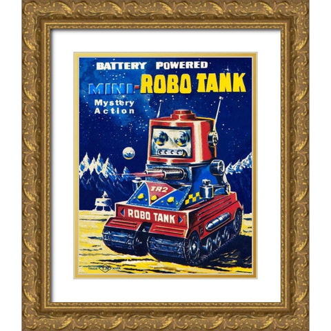 Mini-Robo Tank Gold Ornate Wood Framed Art Print with Double Matting by Retrobot