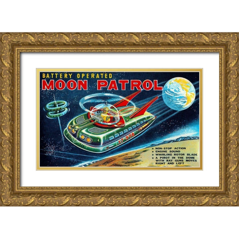 Battery Operated Moon Patrol XT-978 Gold Ornate Wood Framed Art Print with Double Matting by Retrobot